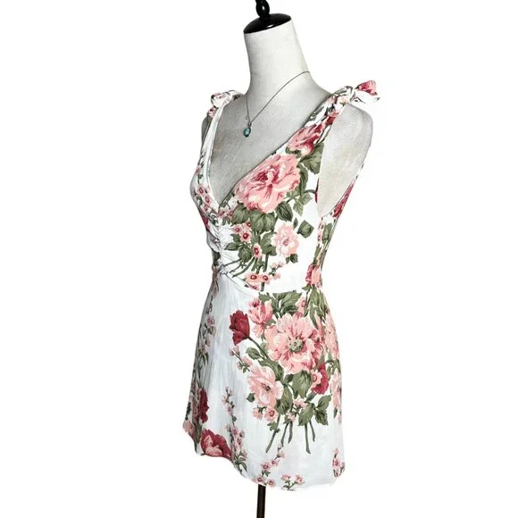 Reformation Floral Cottage Spring Mini Dress 8 | Tie Strap Garden Party Romantic - Picture 4 of 8